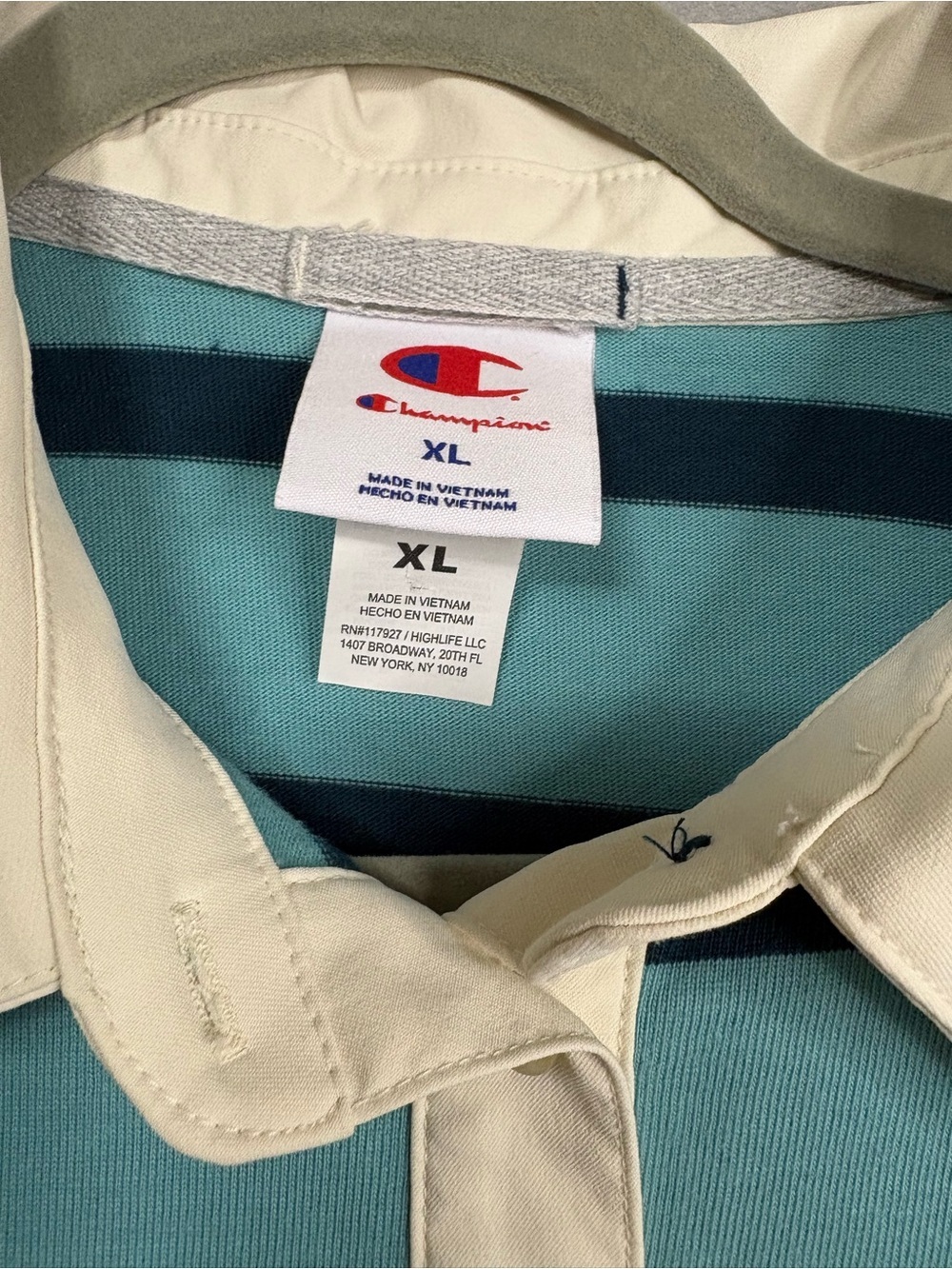 Champion Cropped Striped Rugby Top in Teal & Navy 100% cotton sz XL - Picture 5 of 9
